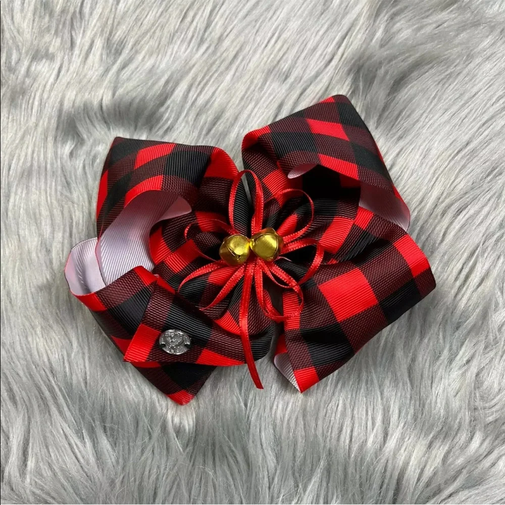 Jojo Siwa Christmas Holiday Red Black Buffalo Plaid Jingle Bell Big Bow